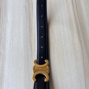 Black Leather Belt with Gold Buckle